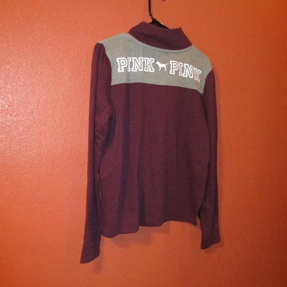 PINK Victoria Secret Woman Medium Red Gray Warm Long Sleeve Pullover Sweatshirt - Picture 7 of 10